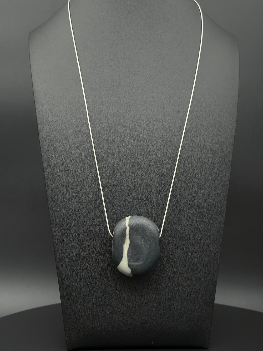 Italian made Necklace Sterling Silver Chain White Line Stone-Resin Composite